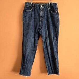 F&F High-Waisted Cropped Jeans - Dark Blue, Size 18